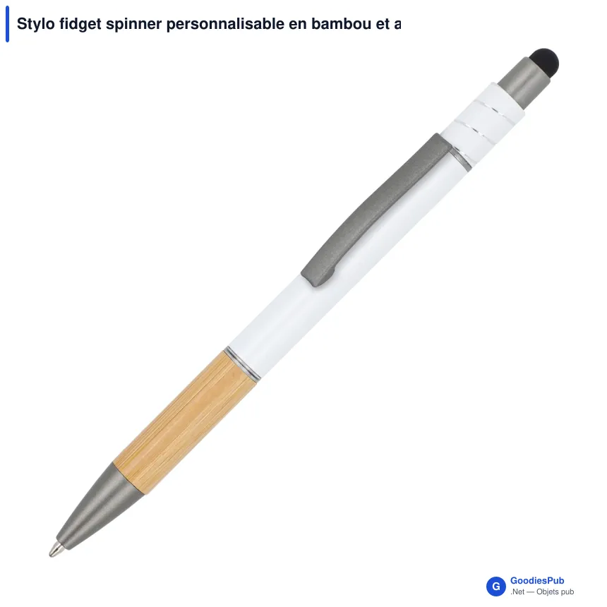 Stylo fidget spinner personnalisable en bambou et aluminium recyclé avec logo - Image 4