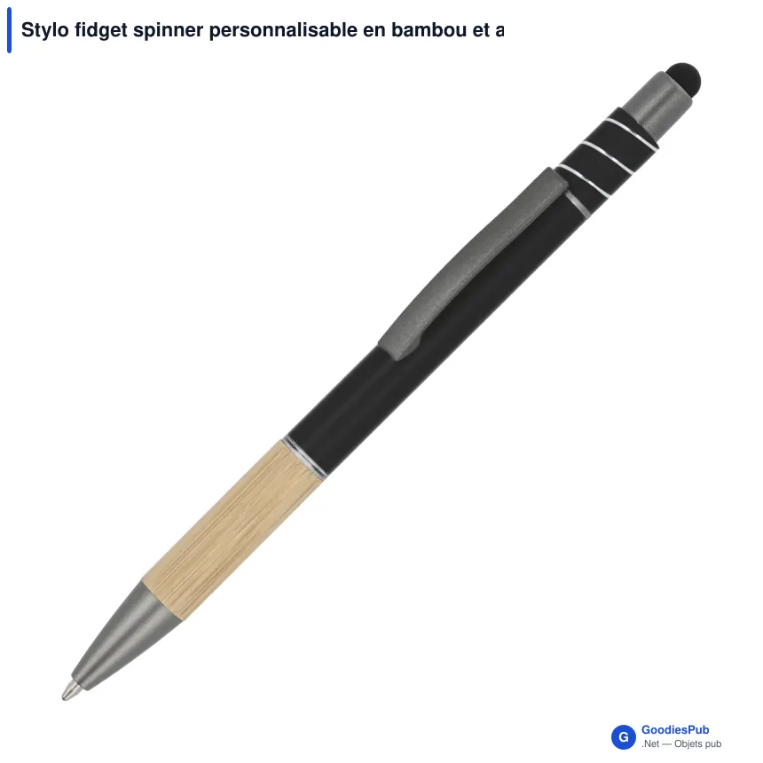 Stylo fidget spinner personnalisable en bambou et aluminium recyclé avec logo - Image 6