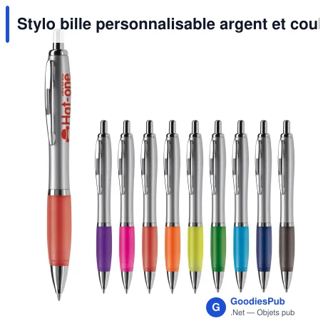 Stylo bille personnalisable argent et couleur avec logo - Hawaï