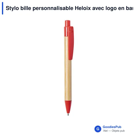 Stylo bille personnalisable Heloix avec logo en bambou - Image 1