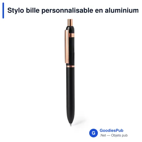 Stylo bille personnalisable en aluminium noir avec logo