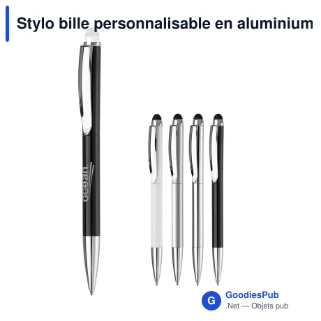 Stylo bille personnalisable en aluminium finition métal avec logo - Modena