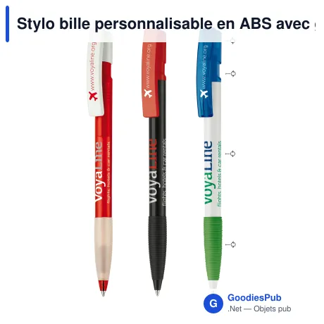 Stylo bille personnalisable en ABS avec grip caoutchouc - Nash Combi