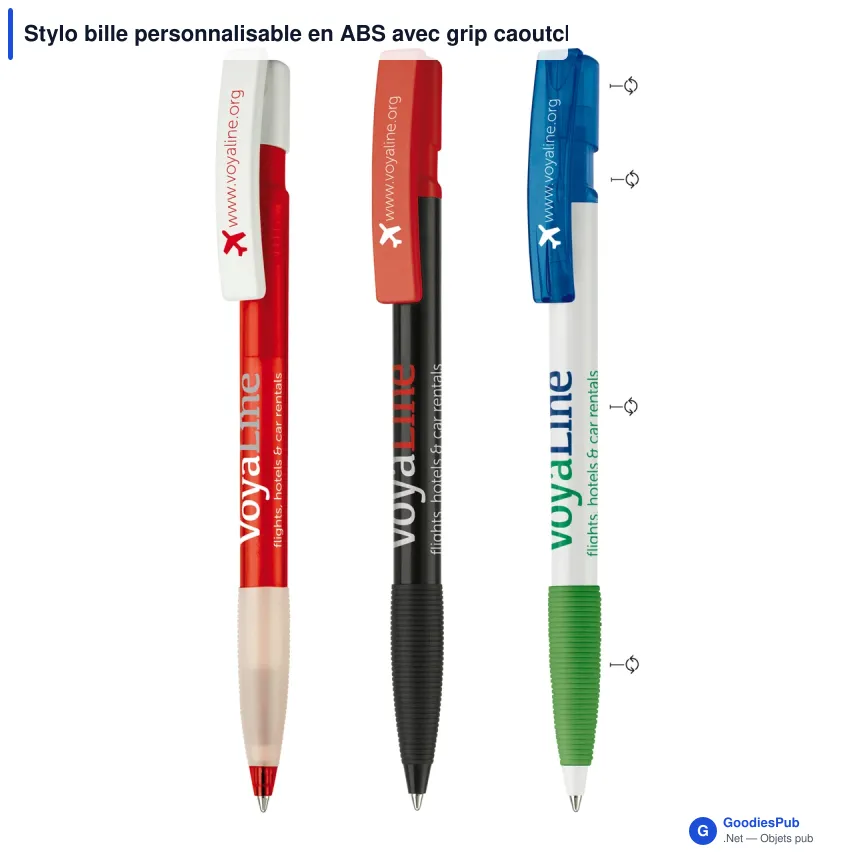 Stylo bille personnalisable en ABS avec grip caoutchouc - Nash Combi - Image 1