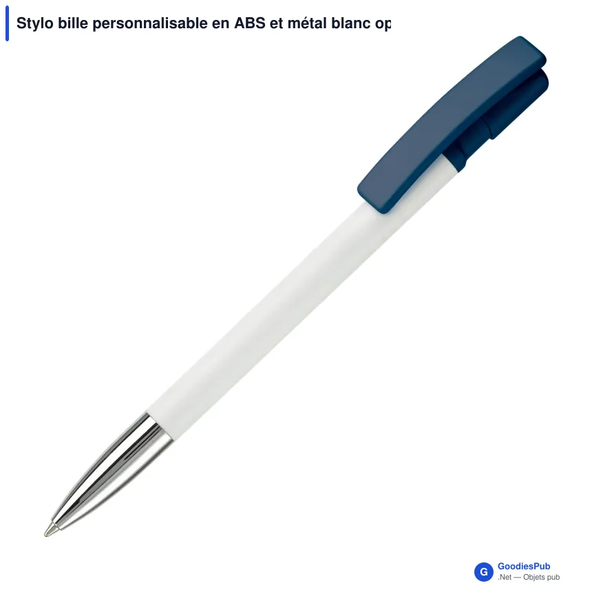 Stylo bille personnalisable en ABS et métal blanc opaque - Nash - Image 3