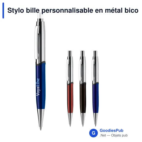 Stylo bille personnalisable en métal bicolore avec logo - Nautilus