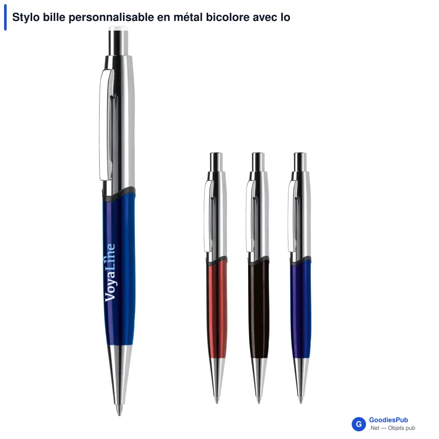 Stylo bille personnalisable en métal bicolore avec logo - Nautilus - Image 1