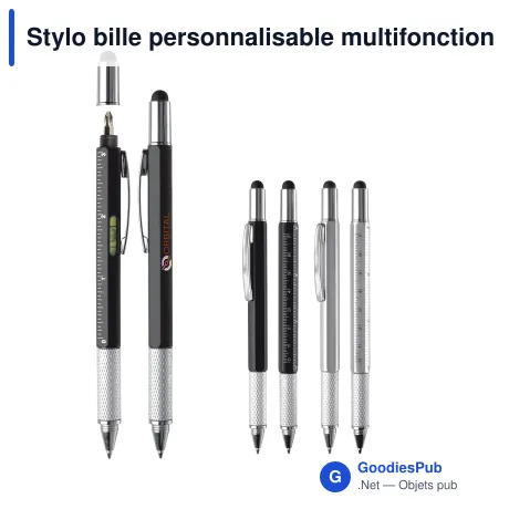 Stylo bille personnalisable multifonction avec outils avec logo - Stylo Outils