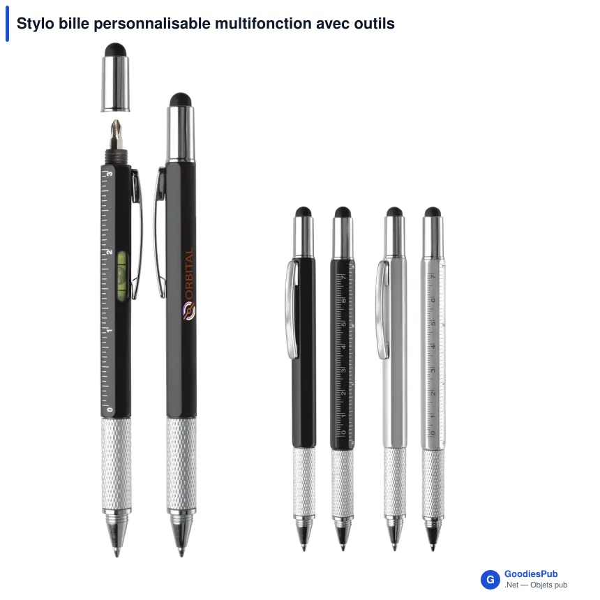 Stylo bille personnalisable multifonction avec outils avec logo - Stylo Outils - Image 1