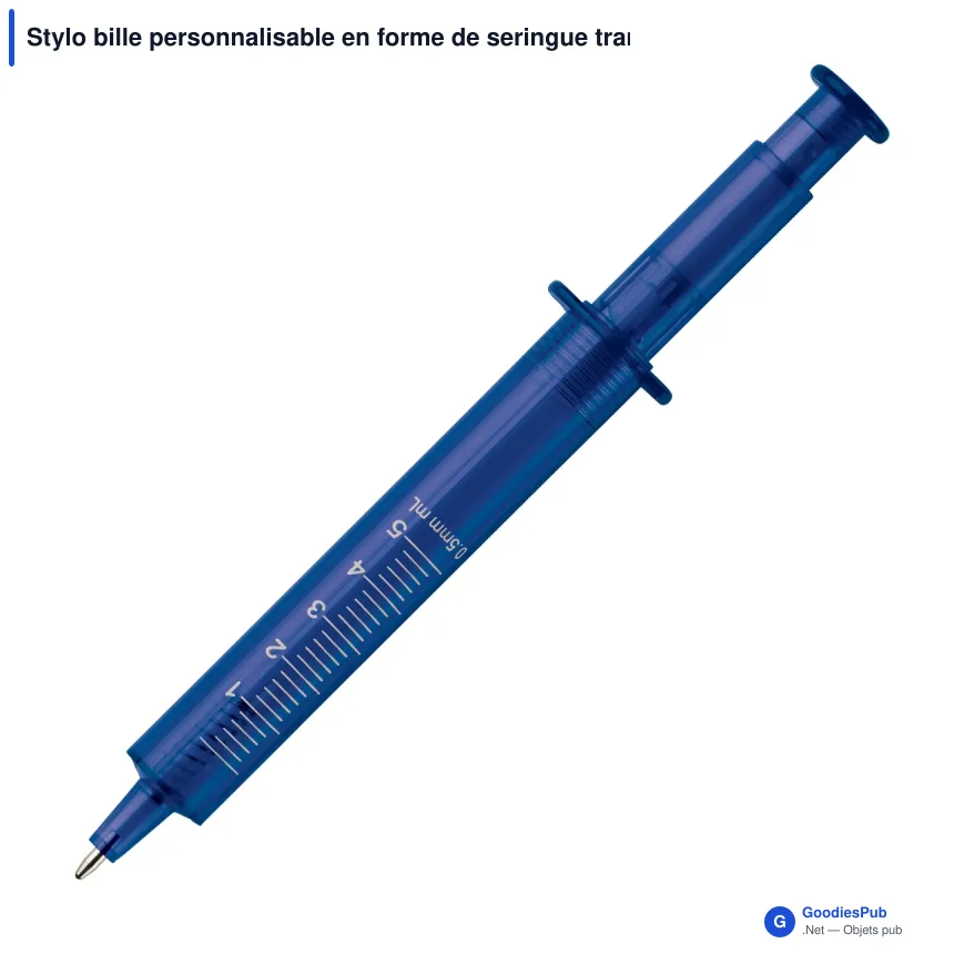 Stylo bille personnalisable en forme de seringue transparente avec logo - Image 2