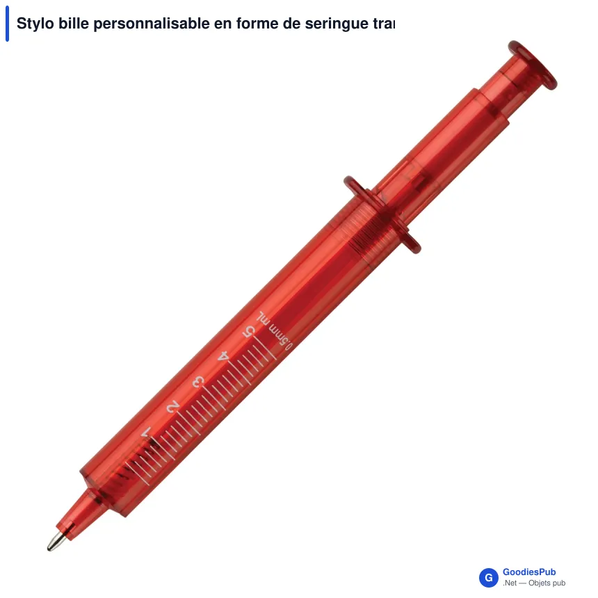 Stylo bille personnalisable en forme de seringue transparente avec logo - Image 3