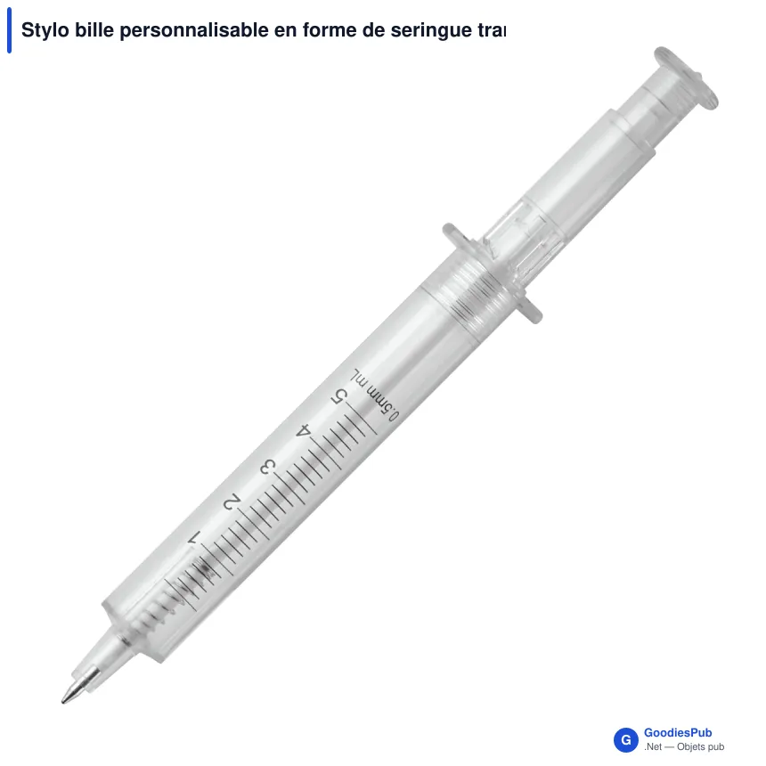 Stylo bille personnalisable en forme de seringue transparente avec logo - Image 4
