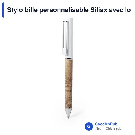 Stylo bille personnalisable Siliax avec logo en liège et métal