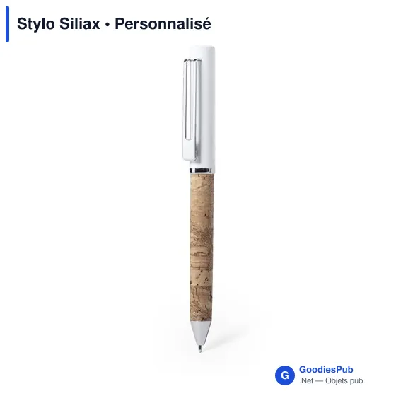 Stylo bille personnalisable Siliax avec logo en liège et métal - Image 1