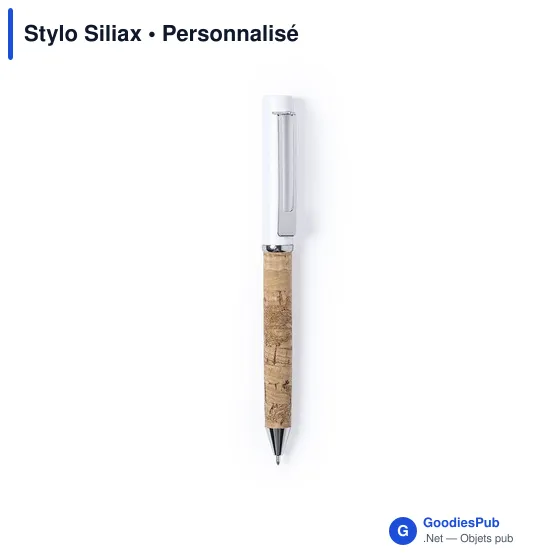 Stylo bille personnalisable Siliax avec logo en liège et métal - Image 2
