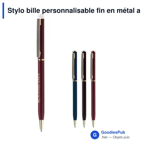 Stylo bille personnalisable fin en métal avec logo - Slim