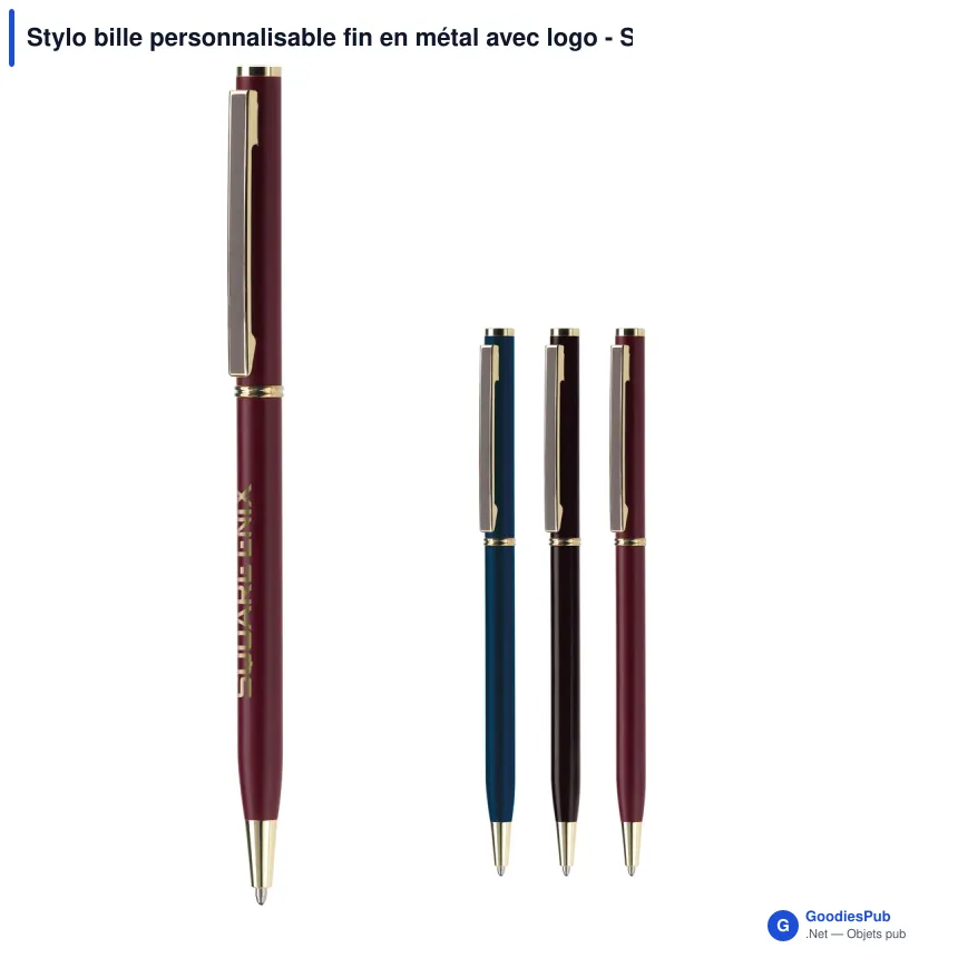 Stylo bille personnalisable fin en métal avec logo - Slim - Image 1