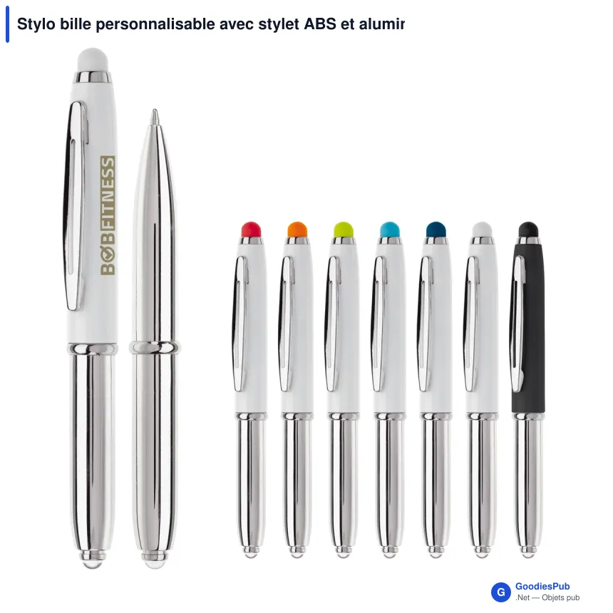 Stylo bille personnalisable avec stylet ABS et aluminium avec logo - Shine - Image 1