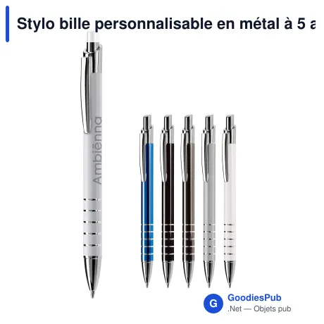 Stylo bille personnalisable en métal à 5 anneaux avec logo - Talagante