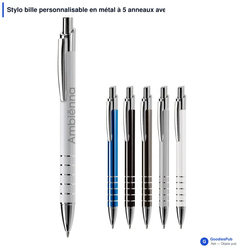 Stylo bille personnalisable en métal à 5 anneaux avec logo - Talagante - Image 1