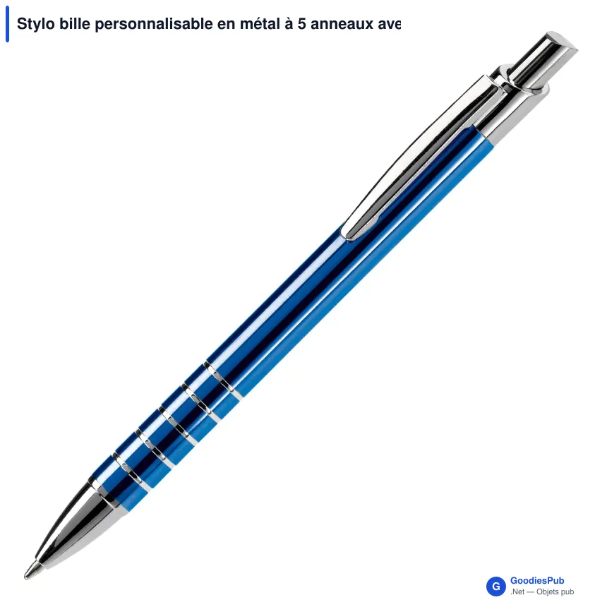 Stylo bille personnalisable en métal à 5 anneaux avec logo - Talagante - Image 2