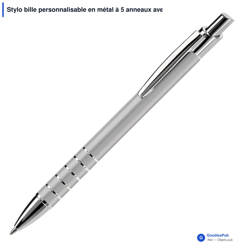 Stylo bille personnalisable en métal à 5 anneaux avec logo - Talagante - Image 3
