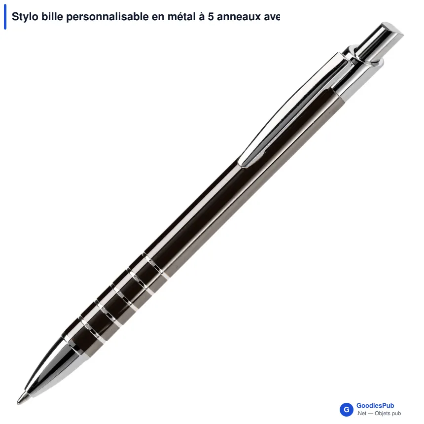 Stylo bille personnalisable en métal à 5 anneaux avec logo - Talagante - Image 5