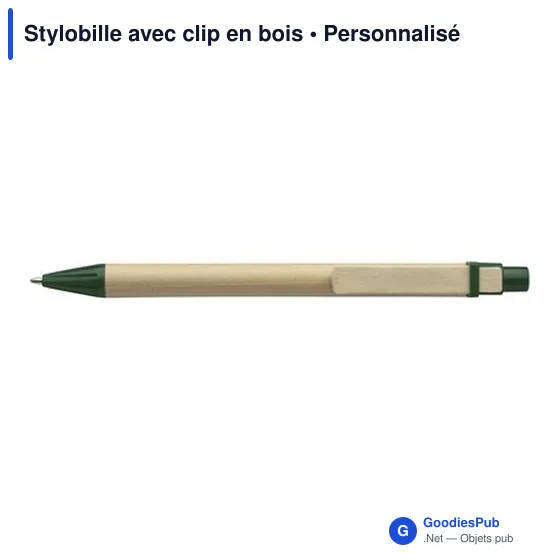 Stylo bille personnalisable avec clip en bois - Stylobilleavec logo - Image 3