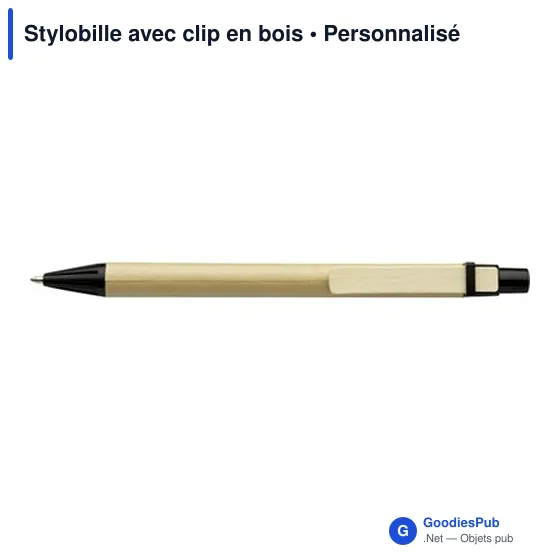 Stylo bille personnalisable avec clip en bois - Stylobilleavec logo - Image 6