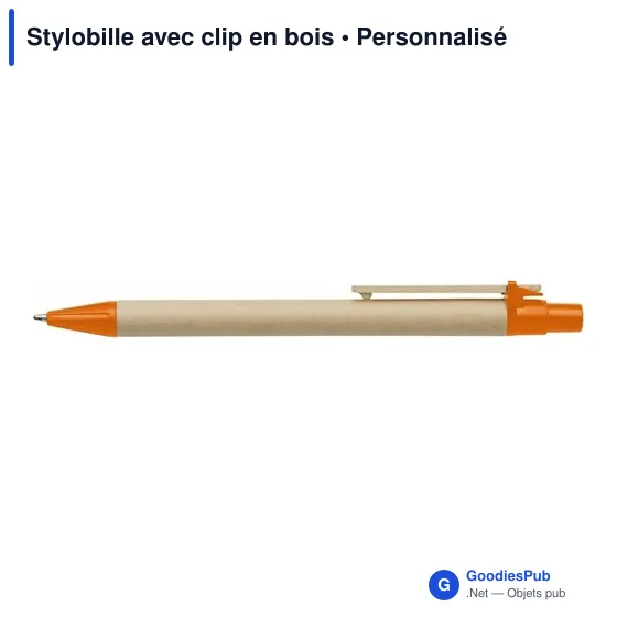Stylo bille personnalisable avec clip en bois - Stylobilleavec logo - Image 7