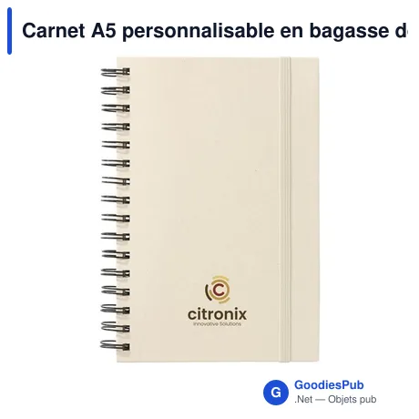 Carnet A5 personnalisable en bagasse de canne à sucre avec logo