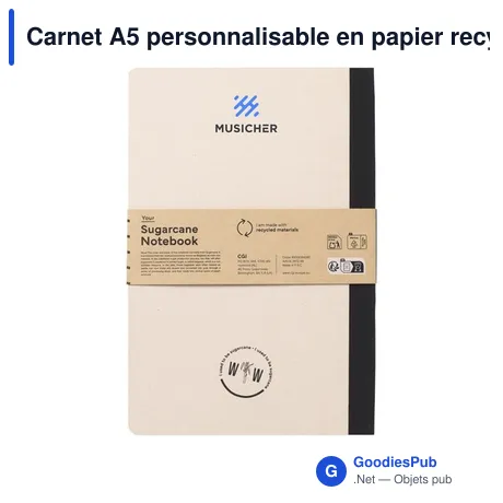 Carnet A5 personnalisable en papier recyclé avec logo