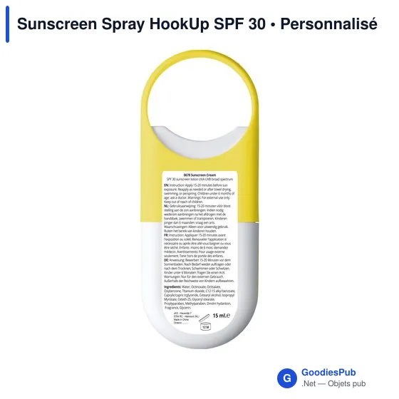 Spray solaire personnalisable SPF 30 avec logo - Sunscreen Spray HookUp - Image 1