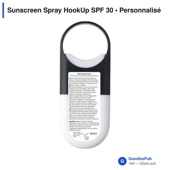 Spray solaire personnalisable SPF 30 avec logo - Sunscreen Spray HookUp - Image 6