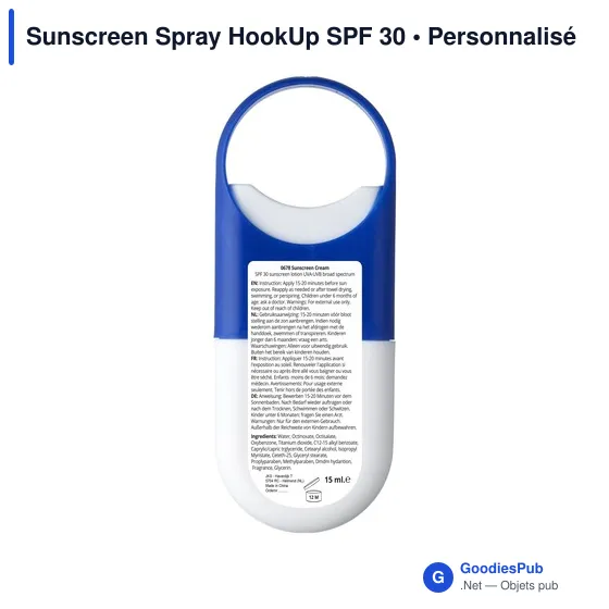 Spray solaire personnalisable SPF 30 avec logo - Sunscreen Spray HookUp - Image 8