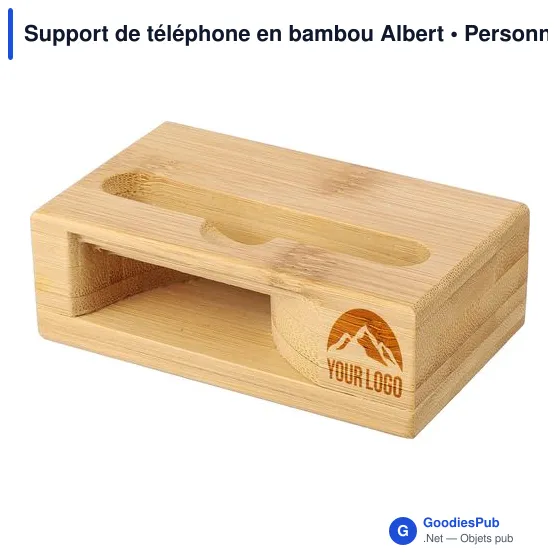 Support de téléphone en bambou personnalisable avec logo - Albert - Image 4