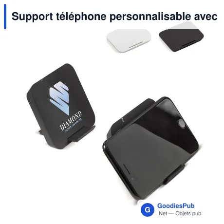 Support téléphone personnalisable avec chargeur sans fil 5W et logo - Noir