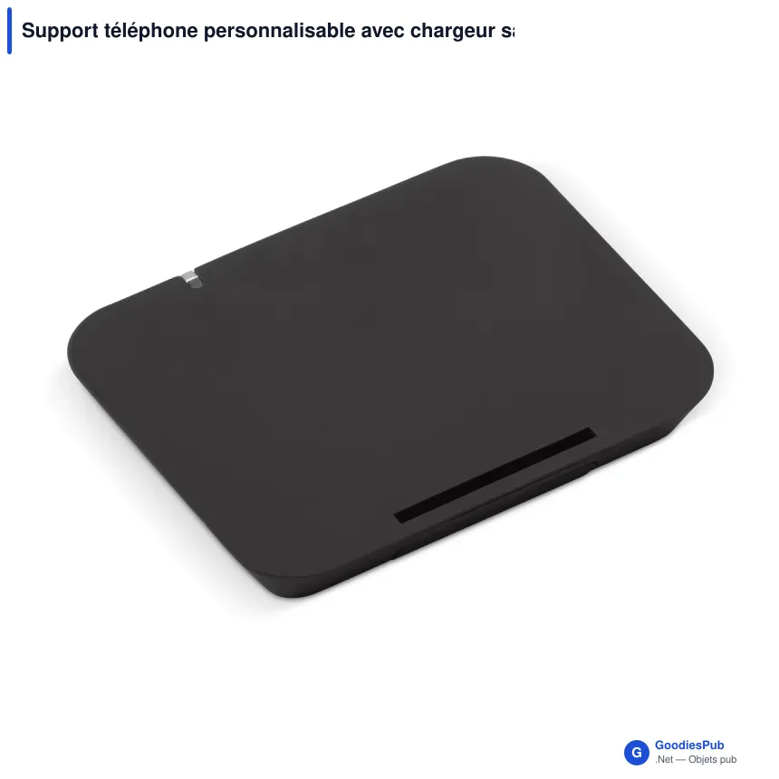 Support téléphone personnalisable avec chargeur sans fil 5W et logo - Noir - Image 2