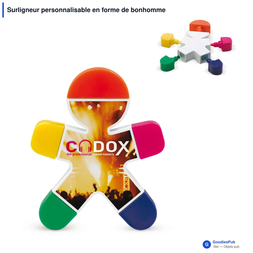 Surligneur personnalisable en forme de bonhomme avec logo - Bonhomme - Image 1