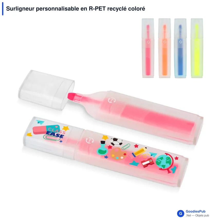 Surligneur personnalisable en R-PET recyclé coloré avec logo - R-PET Color - Image 1