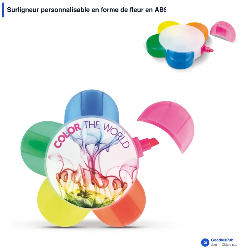 Surligneur personnalisable en forme de fleur en ABS avec logo - Fleur - Image 1
