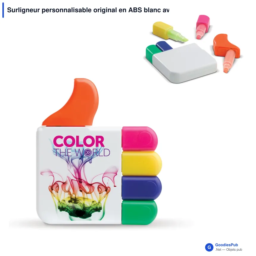 Surligneur personnalisable original en ABS blanc avec logo - Highliker - Image 1