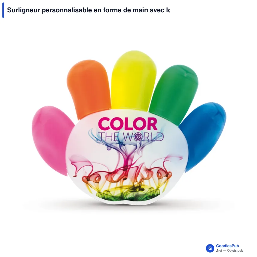 Surligneur personnalisable en forme de main avec logo - Main - Image 1