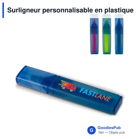 Surligneur personnalisable en plastique recyclé R-PET avec logo - R-PET Bleu