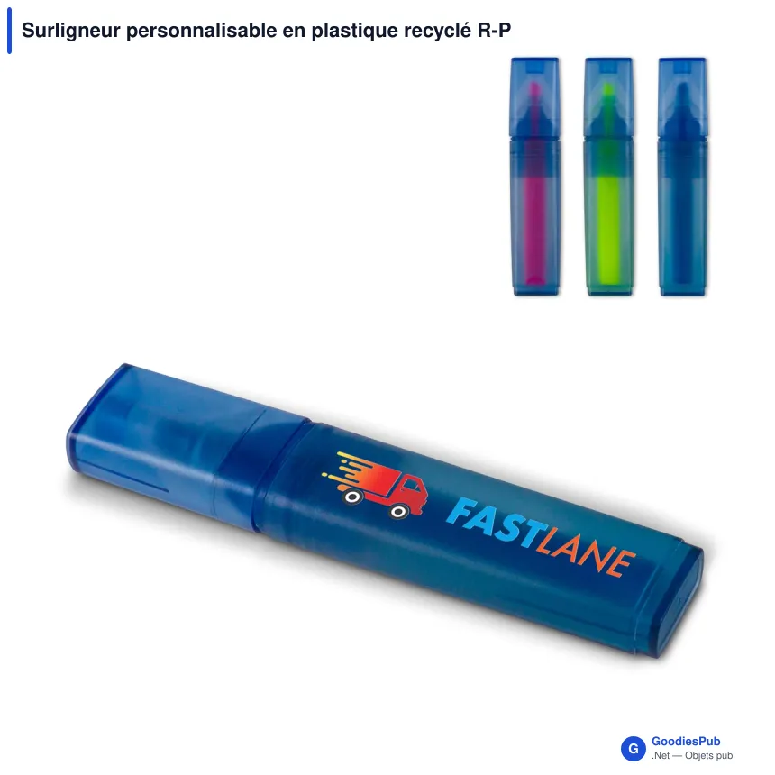 Surligneur personnalisable en plastique recyclé R-PET avec logo - R-PET Bleu - Image 1