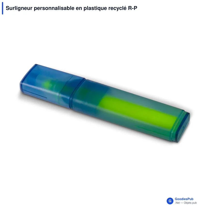Surligneur personnalisable en plastique recyclé R-PET avec logo - R-PET Bleu - Image 2