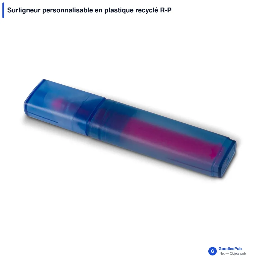 Surligneur personnalisable en plastique recyclé R-PET avec logo - R-PET Bleu - Image 3