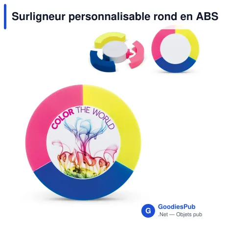 Surligneur personnalisable rond en ABS bleu avec logo - Rond
