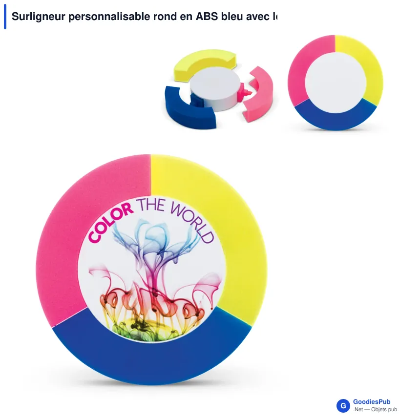Surligneur personnalisable rond en ABS bleu avec logo - Rond - Image 1