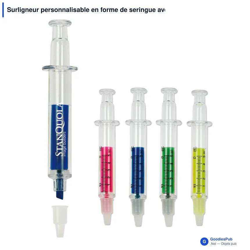 Surligneur personnalisable en forme de seringue avec logo - Seringue - Image 1